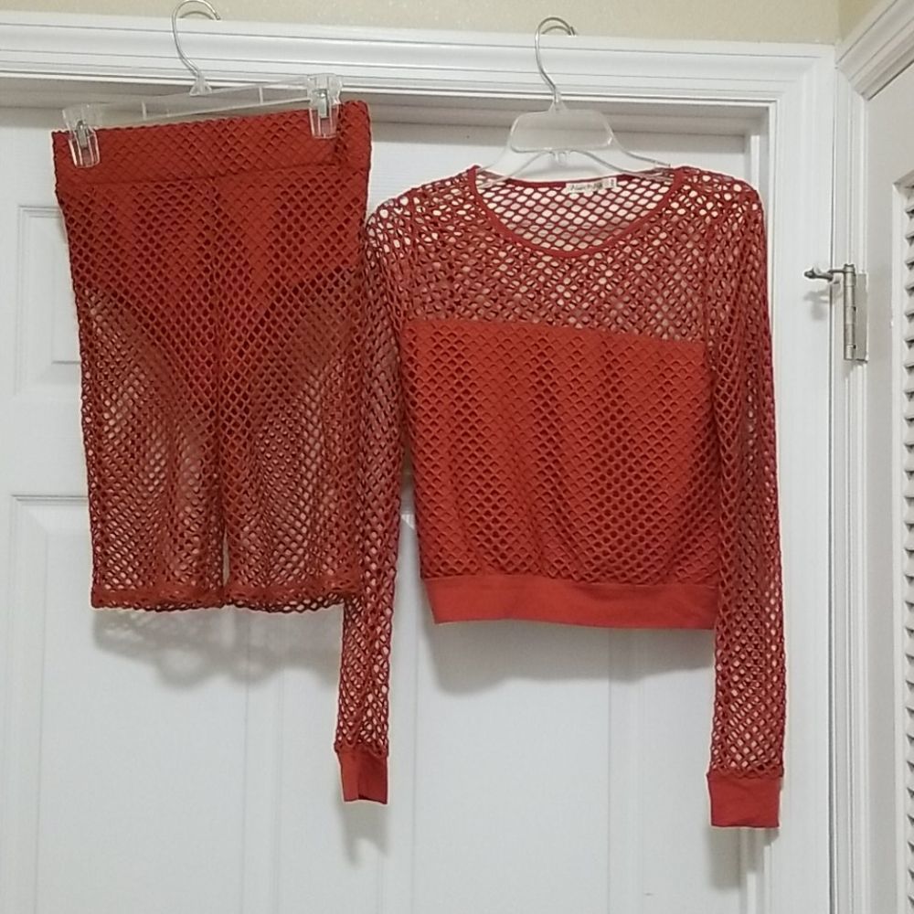 Heart ❤ Hips burnt orange mesh short set Medium